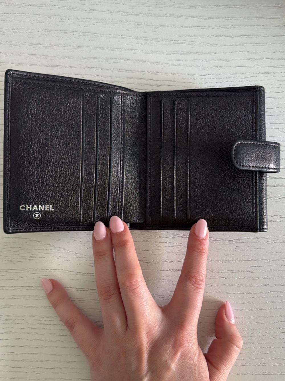 CHANEL Black Camellia Leather Small Wallet with Silver CC Accent - Picture 2 of 7